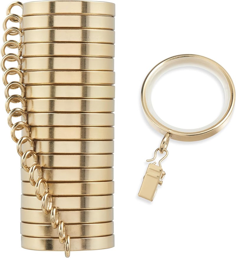 MODE Cambria Designer Series - Premium Easy Glide 18 Count Curtain Rings - Metal with Smooth, Quiet Nylon Inserts with Clips - 2 inch Diameter (1-5/8 inch Inside Diameter) - Brushed Gold - Image 1